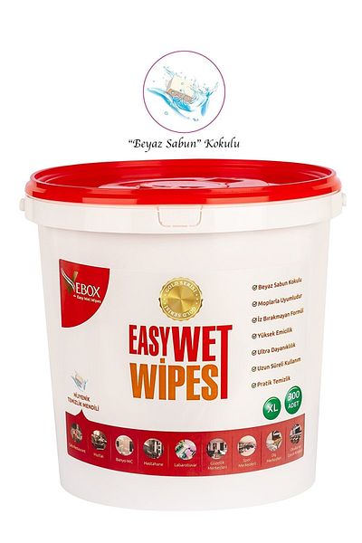 VEBOX Easy Wet Wipes Bucket Wet Wipes White Soap Scented Gold (300 Pieces)