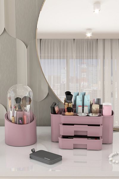 DOVİHOME Мега козметика за грим и комплект органайзери за четки от 2 Dusty Rose