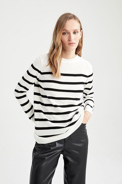 DeFacto Relax Fit Striped Crew Neck Knitwear Tunic Sweater