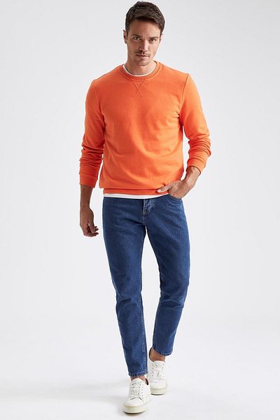 DeFacto Βαμβακερό φούτερ Regular Fit Crew Neck Basic