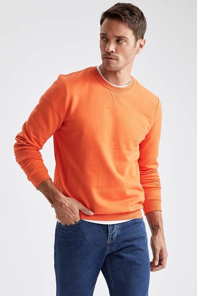 DeFacto Βαμβακερό φούτερ Regular Fit Crew Neck Basic