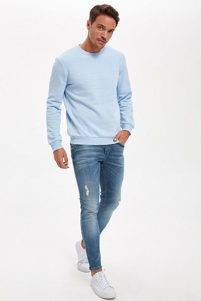 DeFacto Βαμβακερό φούτερ με λαιμόκοψη Regular Fit
