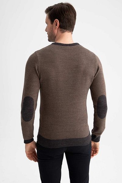 DeFacto Slim Fit Crew Neck Patched Sleeve Detailed Knitwear Sweater