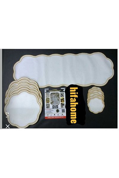 HİFA Set de serviciu și alergător american pentru 6 persoane (rotund) (13 bucăți) alb
