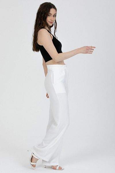 MD trend Women's Ecru High Waist Pleated Fabric Palazzo Trousers