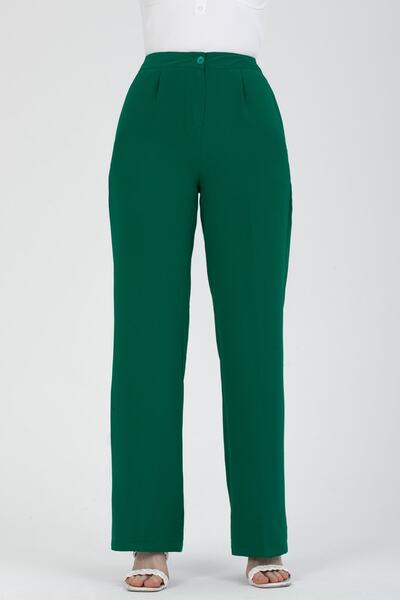 MD trend Women's Green High Waist Pleated Fabric Palazzo Pants