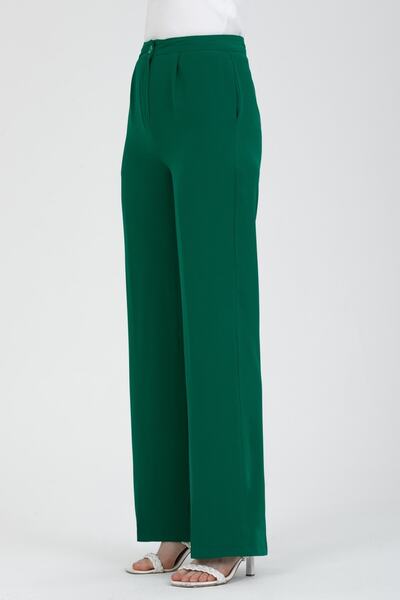 MD trend Women's Green High Waist Pleated Fabric Palazzo Pants