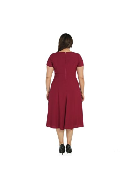 Nidya Moda Kadın Bordo Taş Aksesuarlı Abiye Elbise 4088B