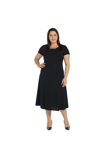 Nidya Moda Women's Navy Blue Evening Dress with Stone Accessories 4088L