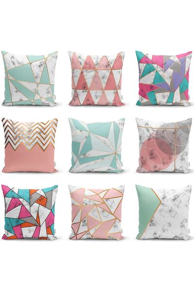 Realhomes Çift Taraflı Renkli Geometrik Desenli Mermer Motifli Baskılı Modern...