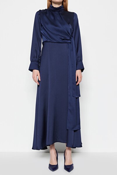 Trendyol Modest Sötétkék egyenes hidzsáb estélyi ruha TCTSS23DB00020