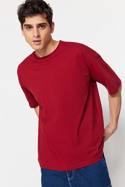 Trendyol Collection Claret Red Men's Basic Crew Neck Oversize/Wide Cut Short Sleeve T-Shirt