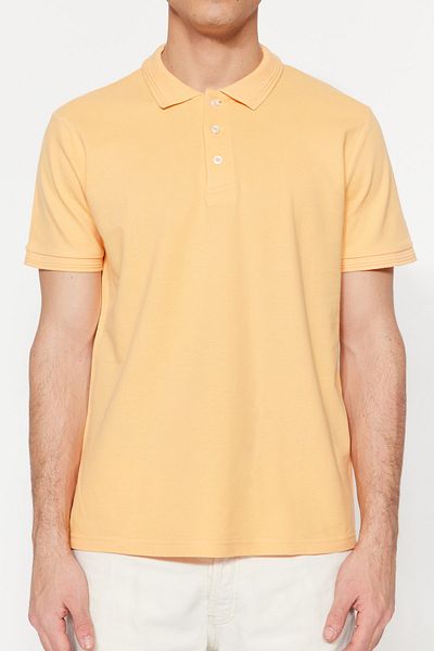 Trendyol Collection Tricou portocaliu subțire/cu guler îngust cu dungi de bază, 100% bumbac, cu gât polo TMNSS20PO0009