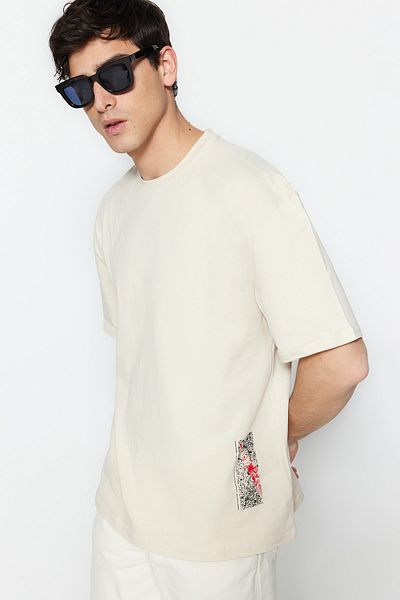 Trendyol Collection Футболка з каменю великого розміру - Футболка з принтом на спині з 100% бавовни широкого крою