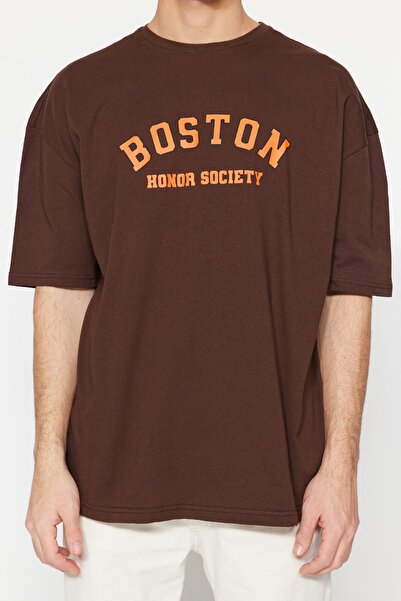 Trendyol Collection Oversize/Wide Cut Crew Neck Short Sleeve City Printed 1 Cotton T-Shirt TMNSS21TS1217