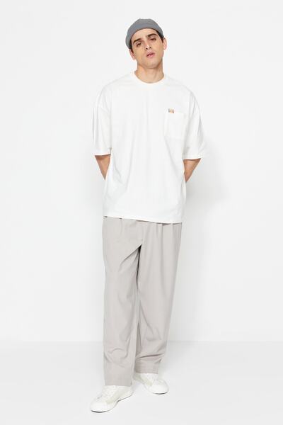 Trendyol Collection Oversize/φαρδύ κοντό μανίκι Πολύχρωμη μίνιμαλ τσέπη με κέντημα 1 βαμβακερή TMNSS23TS00100