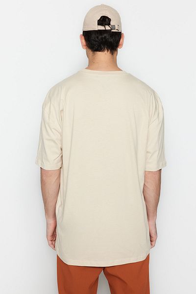 Trendyol Collection Бежева вишита бавовняна футболка великого розміру TMNSS23TS00182