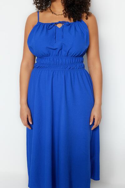 Trendyol Curve Modré tkané elastické šaty TBBSS23AH00045