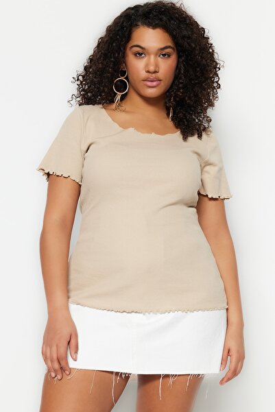 Trendyol Curve Plus Size Blouse - Beige - Fitted