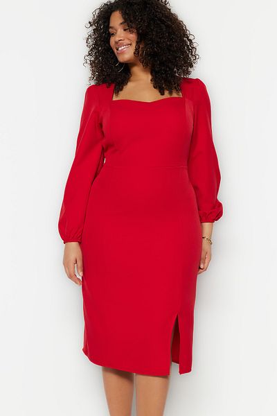 Trendyol Curve Red Lacing Detailed Woven Slit Dress TBBSS23AH00184