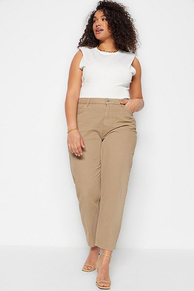 Trendyol Curve Plus Size Jeans - Beige - Mom