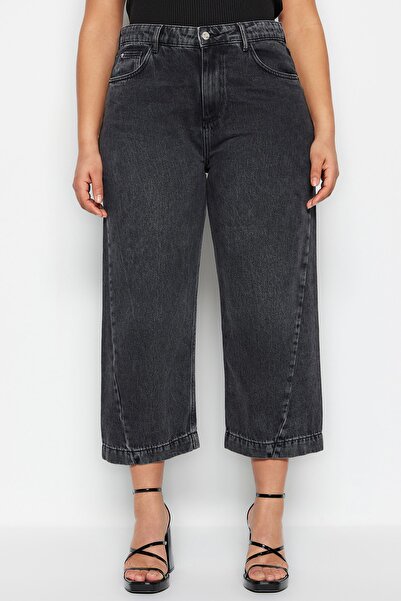 Trendyol Curve Γκρι ραφές ψηλής μέσης Λεπτομερές τζιν Culotte Fit TBBSS23CJ00015