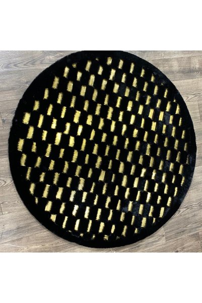 Dericibey Yuvarlak Siyah Gold Peluş Halı-150x150 Cm