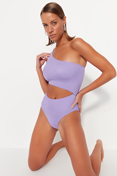 Trendyol Collection Lilac Single Shoulder Cut Out/Window Regular Leg Swimsuit TBESS23MA00274