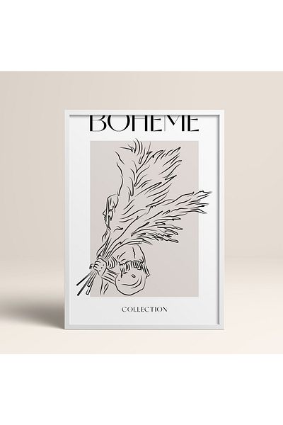 HOMEPACK Boho Bohemian Linear Linear Modern Abstract Art Πίνακας με κορνίζα