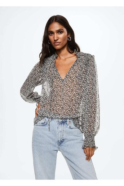 MANGO Woman Flounce Patterned Blouse