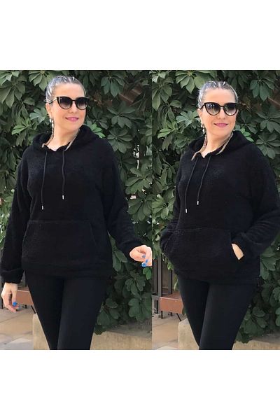 anne moda ankara Μαύρο, με κουκούλα, βελούδινο ιδρώτα