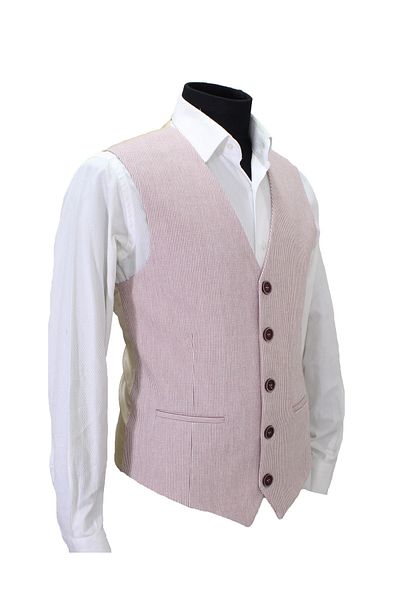 MENTOR REGALO Men's Vest V-Neck Red White Wool 50476