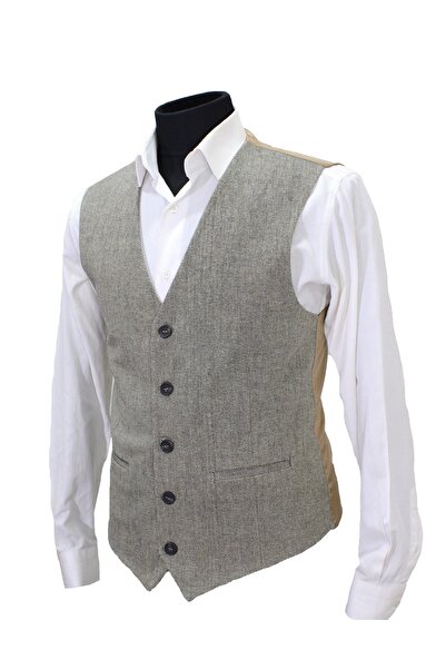 MENTOR REGALO Чоловічий жилет з V-подібним коміром, чорний, бежевий, вовняний 50478