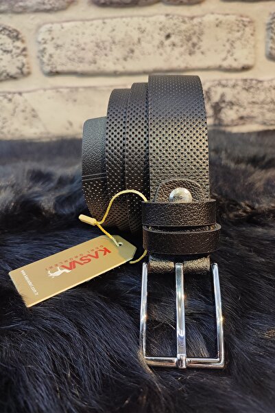 KASVA DERİ حزام للأطفال منقوش جلد الجاموس الأصلي مقاس 3 سم