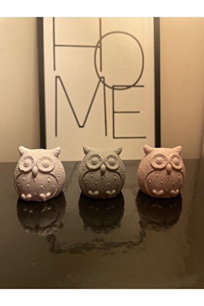 KUMS DESIGN Dekoratif Baykuş Obje Biblo Pudra Pembe&gri&somon Renk