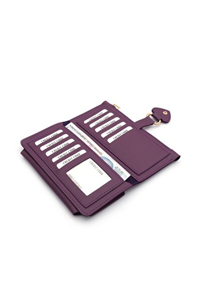 Womancraft Μοντέλο γυναικείο μωβ πορτοφόλι Αξεσουάρ Γυναικείο πορτοφόλι με θήκη για κάρτα και θήκη τηλεφώνου