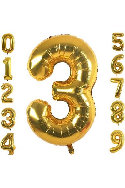 Bkmc 3 Years Old Number Foil Balloon Gold Color 36 Cm 16 Inch -dog Day -party-celebration