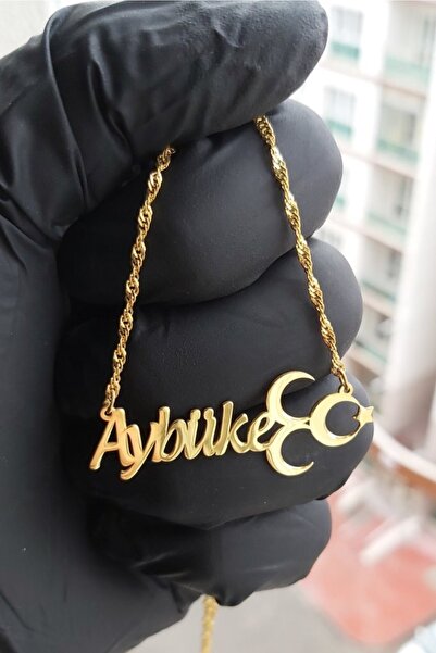 ÖZGÜR TAKI 925 Ayar Gümüş 24 Ayar Altın Kaplama Isimli 3 Hilal Kolye