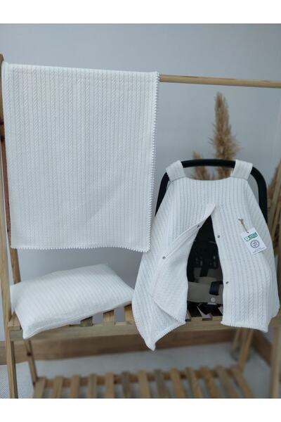 MAMARADUGA غطاء عربة أطفال محبوك بيكيه + بطانية بيكيه محبوكة + وسادة + كيس وس...