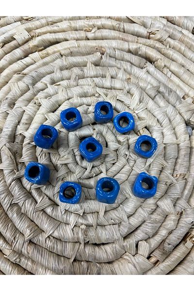 KARDEŞLER BONCUK HEDİYELİK EŞYA Square Glass Basement Beads 10 Mm Blue Wide Hole Bracelet Necklace Beads 10 Pieces