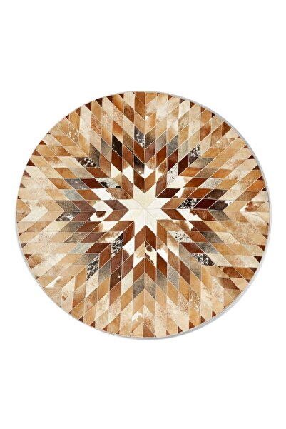Dericibey Doğal Dana Derisi Egzotik Patchwork Yuvarlak Halı