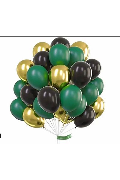 Deniz Party Store Ramadan Concept 5 Pieces Chrome Gold, 5 Pieces Black, 5 Pieces Green Balloons Total 15 Pieces 12 Inch