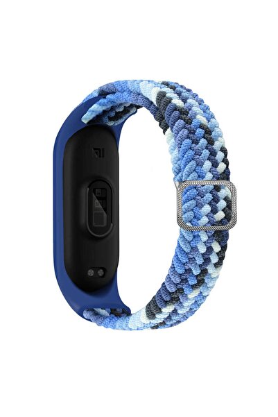 UnDePlus Xiaomi Mi Band 7 Kordon Tokalı Örgü Kordon Lacivert-beyaz