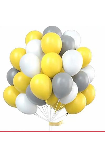 Deniz Party Store Pastel Yellow Gray White Balloon Set 15 Pieces