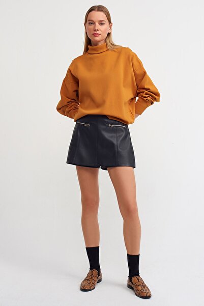 Dilvin 10323 Balıkçı Yaka Kol Arkası Pileli Kazak-y.turuncu