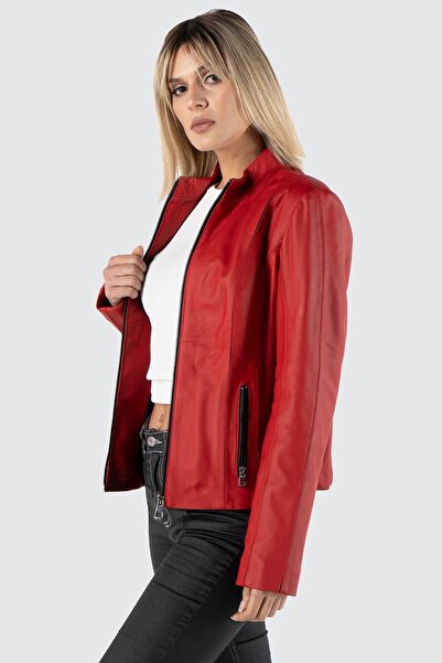 Deriza Genuine Leather Women's Red Jacket