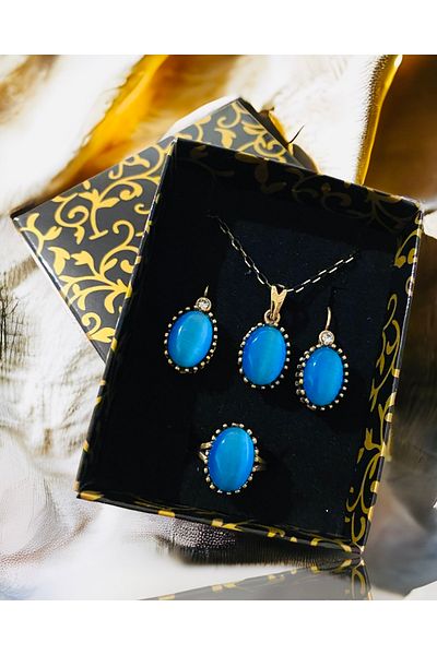 kapris concept Natural Stone Raw Copper, antiallergic, necklace&earring&ring Triple Vintace Jewelry Set