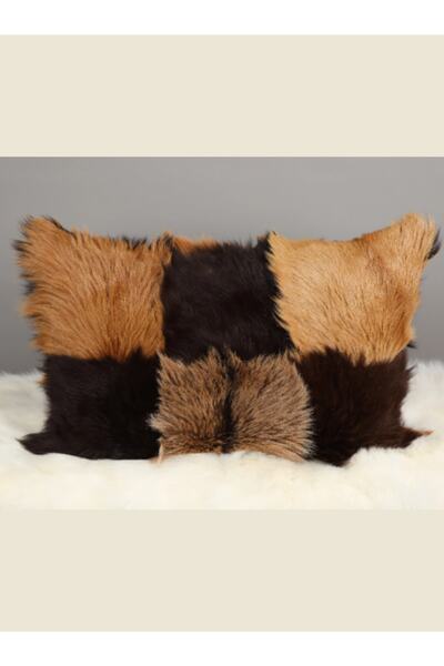Dericibey Kahverengi ve Siyah Doğal Kürk Yastık
