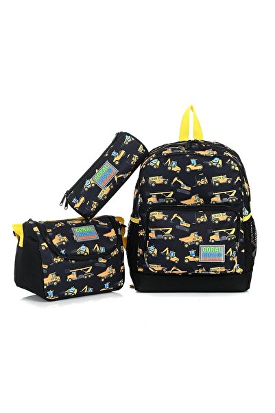 Coral High 23320 Black Dozer Patterned Two-Compartment 3-Piece Kindergarten B...