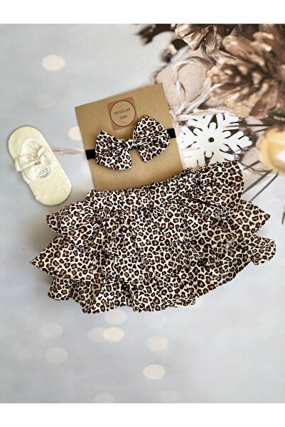 Mini Kids Baby طقم شورت مكشكش بنقشة الفهد للفتيات الصغيرات، تنورة راقصة البال...